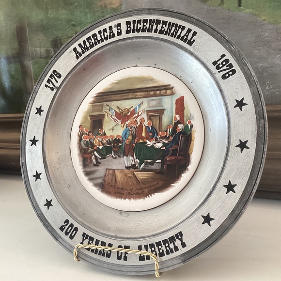 Vintage THE GREAT AMERICAN REVOLUTION 1776 Pewter Painted Tile Plate 10.5" Ohio - Picture 4 of 12